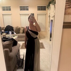 Chic One-Shoulder Black and Cream Dress